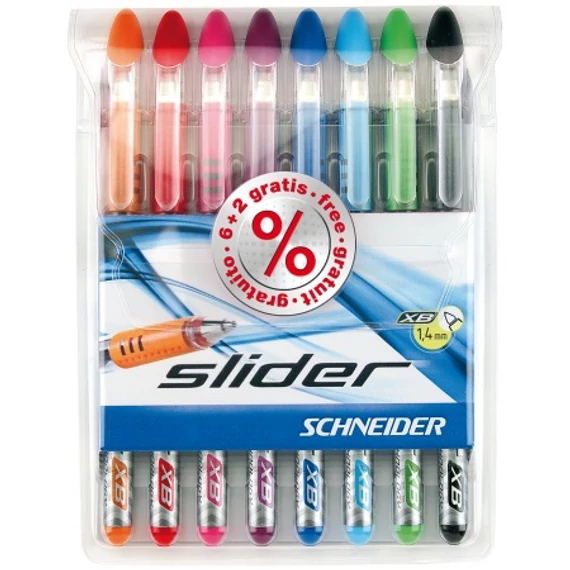 Golyóstoll készlet, 0,7 mm, kupakos, SCHNEIDER "Slider Basic XB", vegyes színek