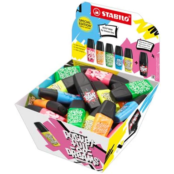 Szövegkiemelő, display, 2-5 mm STABILO "Boss Mini Snooze One", 50 db-os