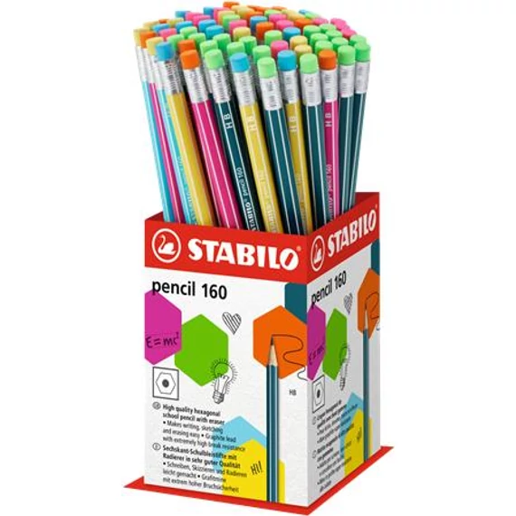Grafitceruza radírral display, HB, hatszögletű, STABILO "Pencil 160"