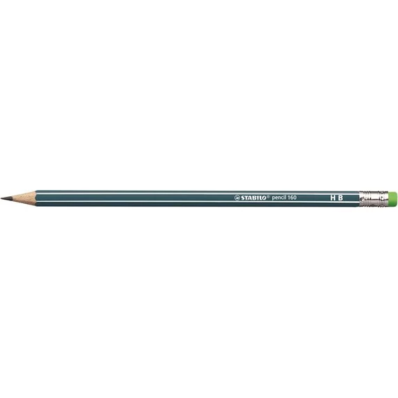 Grafitceruza radírral, HB, hatszögletű, STABILO "Pencil 160", olajzöld
