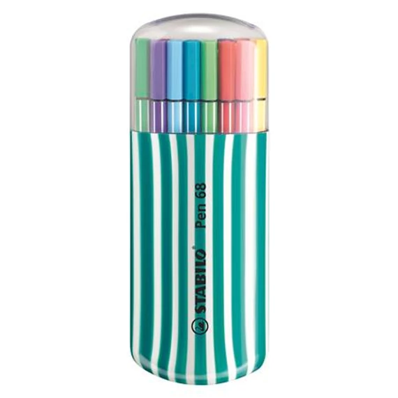 Rostirón készlet, 1 mm, türkiz tok, STABILO "Pen 68 Zebrui", 20 különböző szín