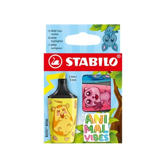 Szövegkiemelő készlet, 2-5 mm, STABILO "Boss Mini Animal Vibes", 3 különböző szín