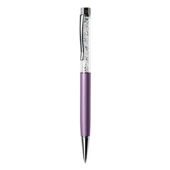 Golyóstoll, orgonalila, felül fehér SWAROVSKI® kristályokkal töltve, 14 cm, ART CRYSTELLA®