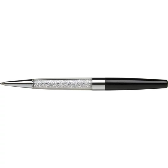 Golyóstoll, fekete, alul fehér SWAROVSKI® kristállyal töltve, 14cm, ART CRYSTELLA®