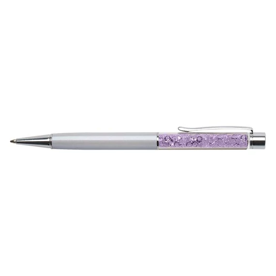 Golyóstoll, krémfehér, felül orgona lila SWAROVSKI® kristállyal töltve, 14 cm, ART CRYSTELLA®