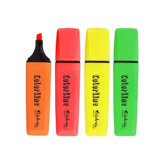 Szövegkiemelő készlet, 1-5 mm, VICTORIA OFFICE, "ColorLine", 4 különböző szín Szövegkiemelő készlet, 1-5 mm, VICTORIA OFFICE, "ColorLine", 4 különböző szín