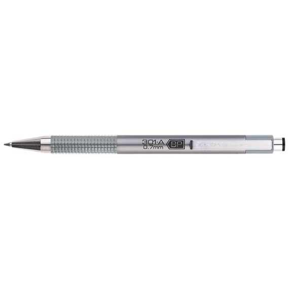 Golyóstoll, 0,24 mm, nyomógombos, ezüst tolltest, ZEBRA "F-301 A", kék