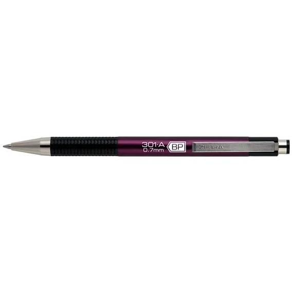 Golyóstoll, 0,24 mm, nyomógombos, mályva tolltest, ZEBRA "F-301 A", kék