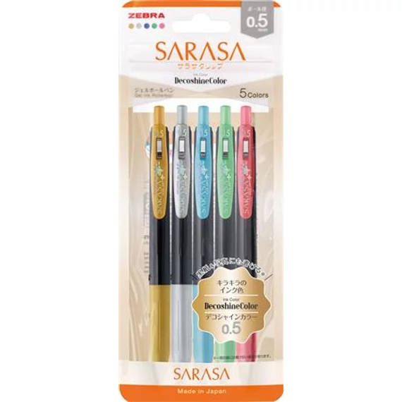 Zseléstoll készlet, 0,33 mm, nyomógombos, ZEBRA "Sarasa Clip Decoshine", 5 vegyes metál szín