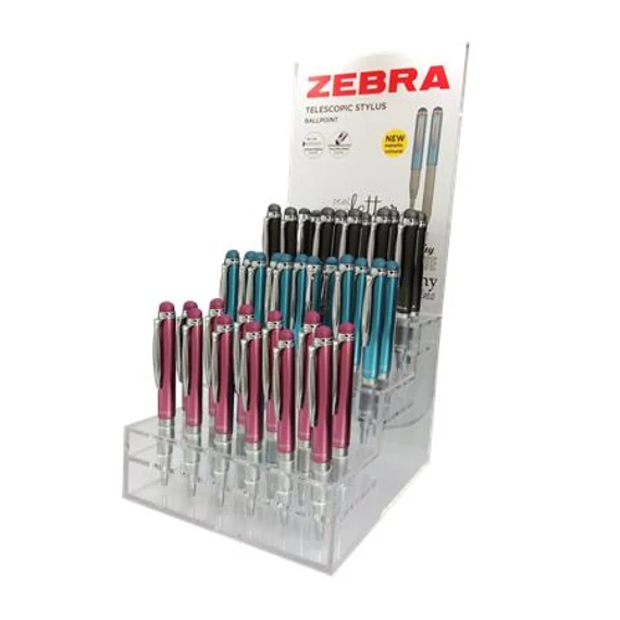 Golyóstoll display, 0,24 mm, teleszkópos, rozsdamentes acél, ZEBRA "Telescopic Metal Stylus", kék