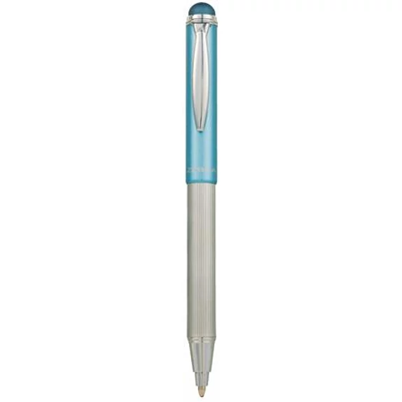 Golyóstoll, 0,24 mm, teleszkópos, rozsdamentes acél, világoskék tolltest, ZEBRA "Telescopic Metal Stylus", kék