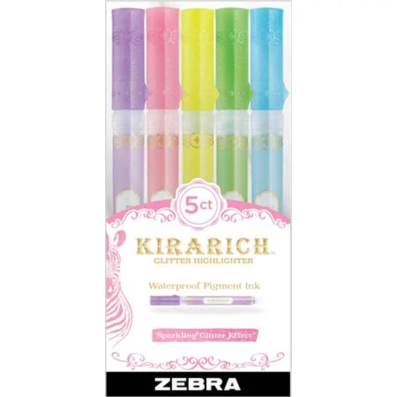 Szövegkiemelő készlet, 3,5 mm, vágott hegy, ZEBRA "Kirarich", 5 különböző szín