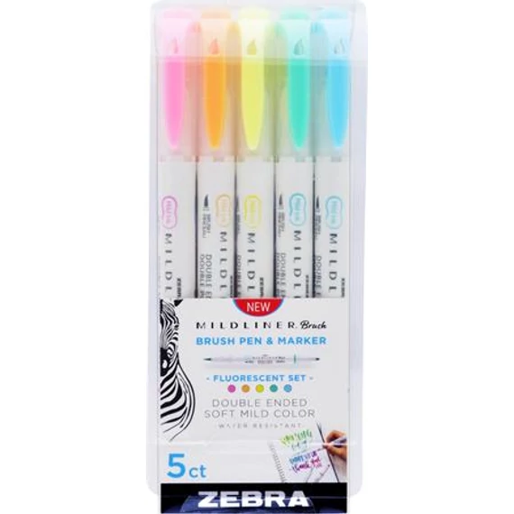 Ecsetirón készlet, kétvégű ZEBRA "Mildliner Fluorescent", 5 szín Ecsetirón készlet, kétvégű ZEBRA "Mildliner Fluorescent", 5 szín
