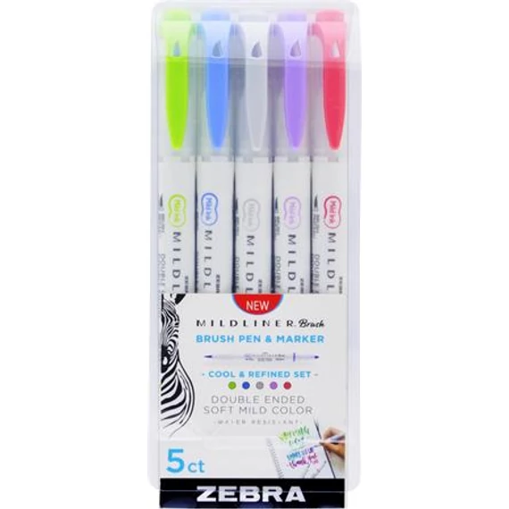 Ecsetirón készlet, kétvégű ZEBRA "Mildliner Cool & Refined", 5 szín