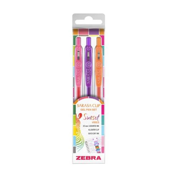 Zseléstoll készlet, 0,25 mm, nyomógombos, ZEBRA "Sarasa Clip Sunset", 3 különböző szín