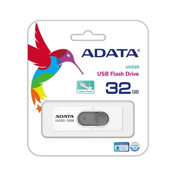 Pendrive, 32GB, USB 2.0, ADATA "UV220", fehér