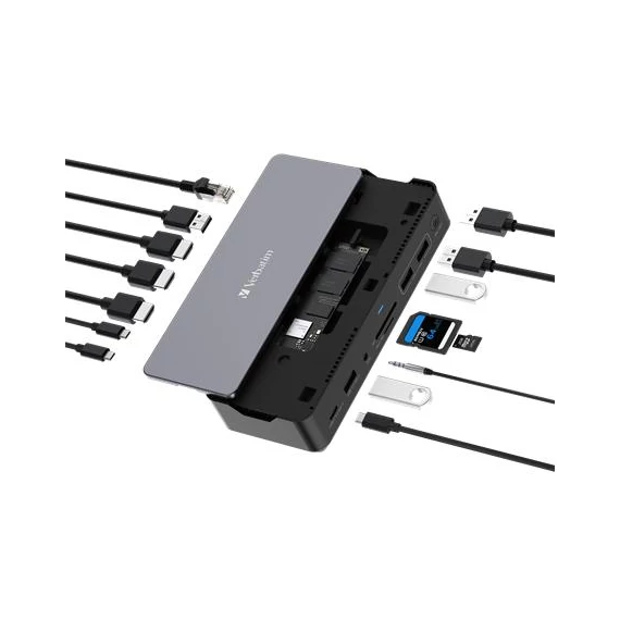 Dokkoló, 15 port, USB-C host, SSD bővítési lehetőség, VERBATIM "USB-C Pro CDS-15S"