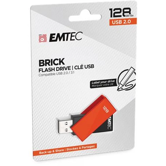 Pendrive, 128GB, USB 2.0, EMTEC "C350 Brick", narancssárga Pendrive, 128GB, USB 2.0, EMTEC "C350 Brick", narancssárga