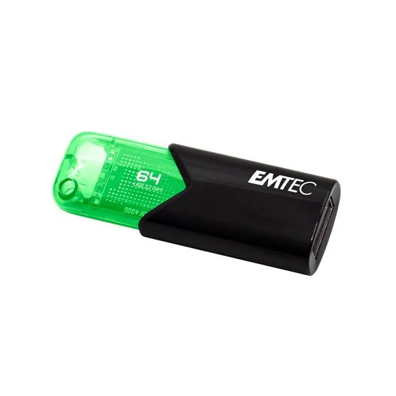 Pendrive, 64GB, USB 3.2, EMTEC "B110 Click Easy", fekete-zöld