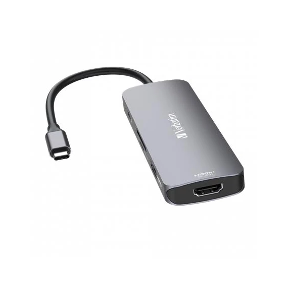 USB elosztó-HUB, USB-C PD/2xHDMI/3xUSB-A/SD/mSD, VERBATIM
