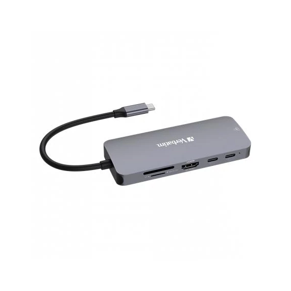 USB elosztó-HUB, 2xUSB-C/1xHDMI/3xUSB-A/RJ45/SD/mSD, VERBATIM