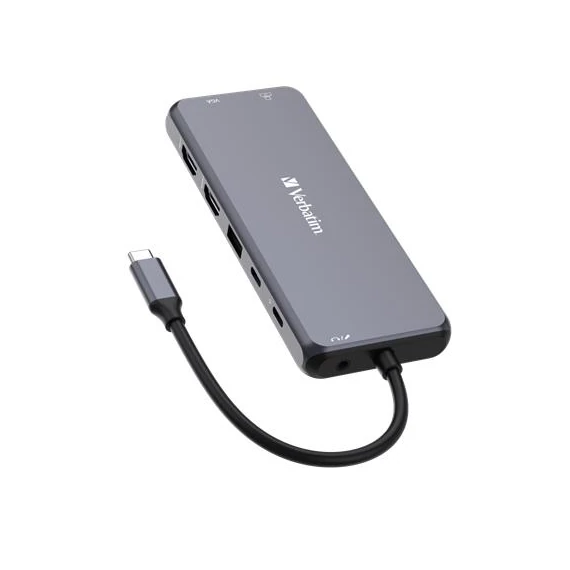 USB elosztó-HUB, USB-C PD/2xHDMI/VGA/LAN/3xUSB/USB-C/2xUSB 2.0/SD/mSD/3,5jack VERBATIM