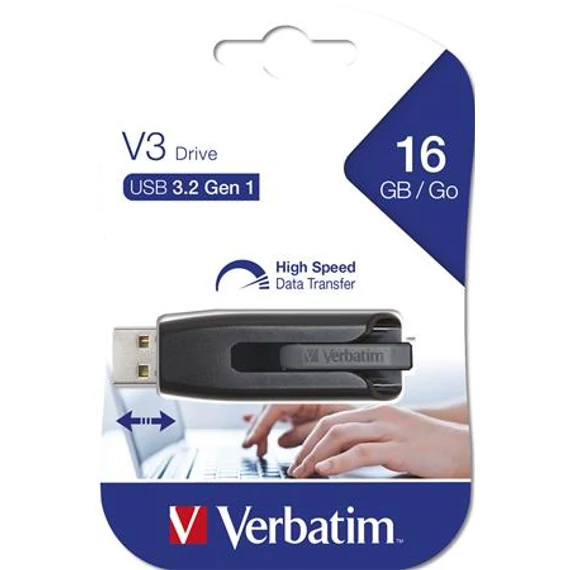 Pendrive, 16GB, USB 3.2, 60/12 MB/s, VERBATIM "V3", fekete-szürke Pendrive, 16GB, USB 3.2, 60/12 MB/s, VERBATIM "V3", fekete-szürke