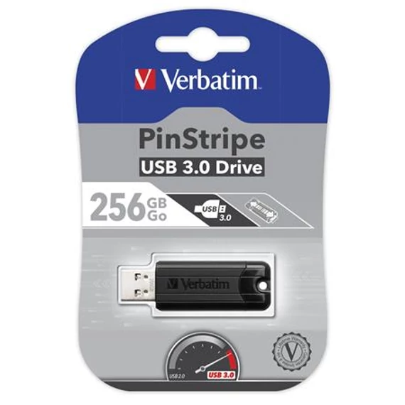 Pendrive, 256GB, USB 3.2, VERBATIM "Pinstripe", fekete