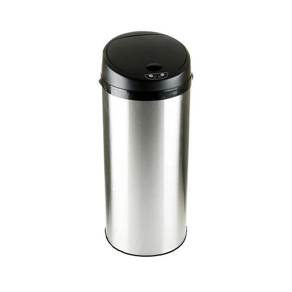 Szenzoros szemetes, rozsdamentes acél, kör alakú, 30 l, ezüst-fekete