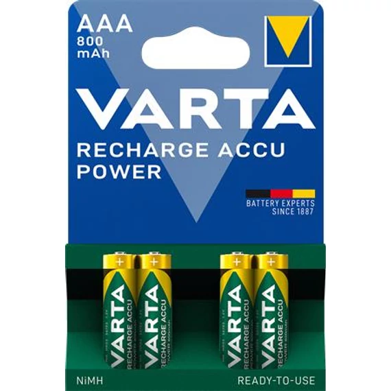 Tölthető elem, AAA mikro, 4x800 mAh, előtöltött, VARTA "Power"