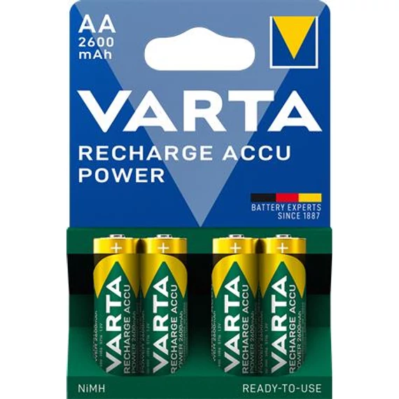 Tölthető elem, AA ceruza, 4x2600 mAh, előtöltött, VARTA "Power"