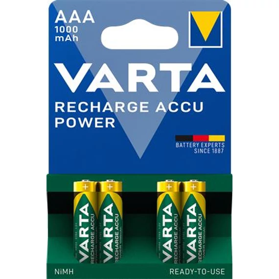 Tölthető elem, AAA mikro, 4x1000 mAh, előtöltött, VARTA "Power"