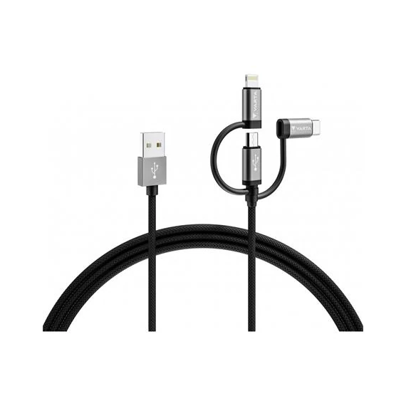 USB kábel, 3-az-1-ben USB A–Light/Micro/C, 2m, VARTA