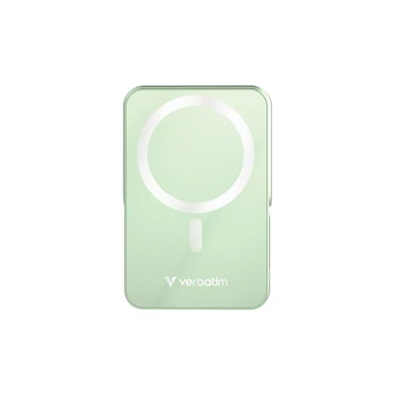 Power bank, külső akkumulátor, mágneses (vezeték nélküli), 10.000mAh, kitámasztó, VERBATIM "Charge n Go", zöld