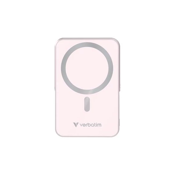 Power bank, külső akkumulátor, mágneses (vezeték nélküli), 10.000mAh, kitámasztó, VERBATIM "Charge n Go", rózsaszín