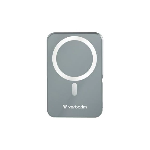 Power bank, külső akkumulátor, mágneses (vezeték nélküli), 10.000mAh, kitámasztó, VERBATIM "Charge n Go", szürke