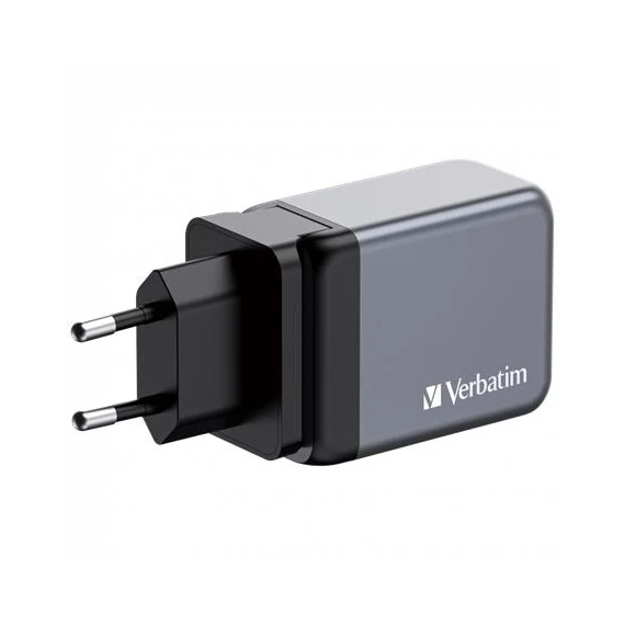 Hálózati töltő, 2xUSB-C PD (65W), USB-A QC 3.0, EU/UK/US, GaN, VERBATIM