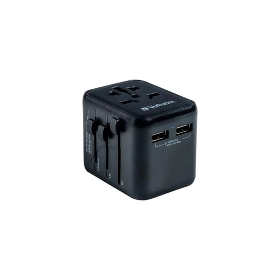 Utazóadapter, univerzális, 2xUSB, VERBATIM "UTA-01"