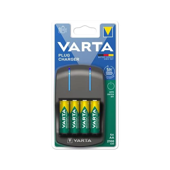 Elemtöltő, AA/AAA, 4x2100 mAh AA, VARTA "Plug"