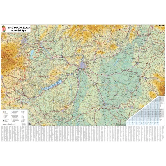 Falitérkép, 70x100 cm, fémléces, Magyarország autótérképe, STIEFEL