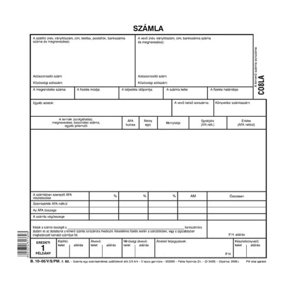 Számla egy számlaértékkel szállítólevél 5 lapos garn. A/5 álló