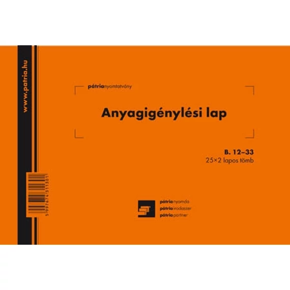 Anyagigénylési lap 8 tételes 25x2 lapos tömb A/5 fekvő