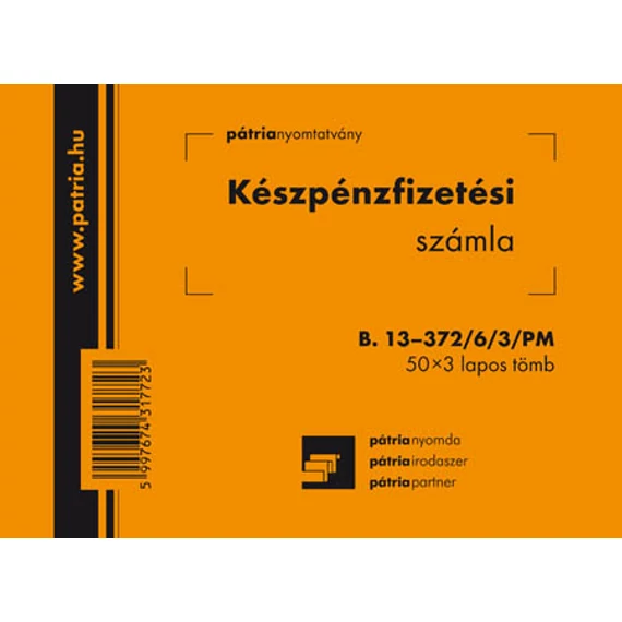 Készpénzfizetési számla 50x3 lapos tömb A/6 fekvő 2 Áfás