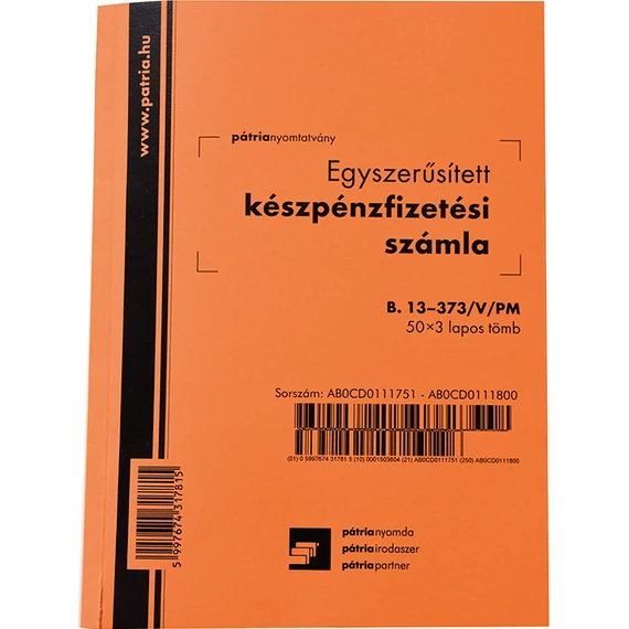 Készpénzfizetési számla 50x3 lapos tömb A/5 álló