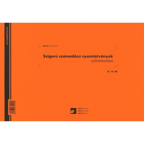Szigorú számadású nyomtatványok nyilvántartása 25 lapos tömb A/4 fekvő Szigorú számadású nyomtatványok nyilvántartása 25 lapos tömb A/4 fekvő