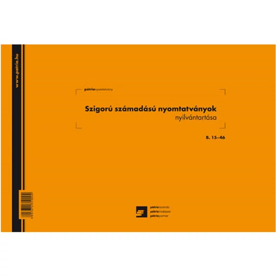 Szigorú számadású nyomtatványok nyilvántartása NÉBIH 25 lapos tömb A/4 fekvő