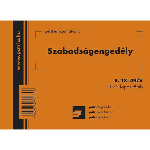Szabadságengedély 50x2 lapos tömb A/6 fekvő Szabadságengedély 50x2 lapos tömb A/6 fekvő