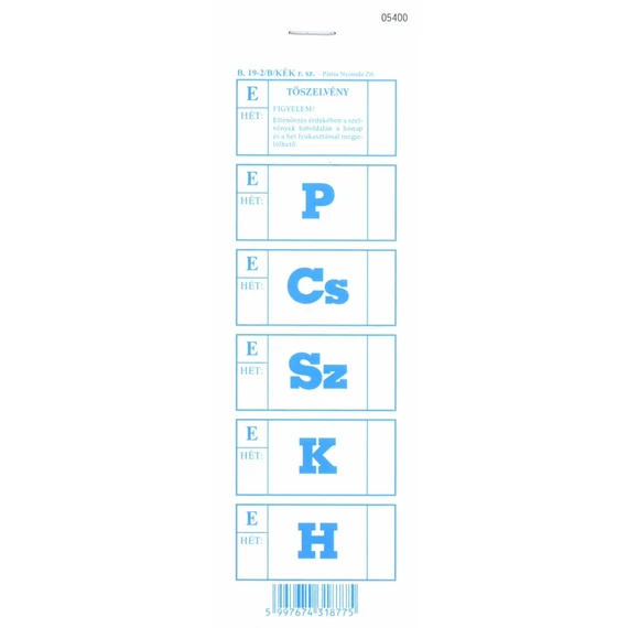 Ebédjegy 5 napos 100 lapos tömb 60x195 mm kék Ebédjegy 5 napos 100 lapos tömb 60x195 mm kék