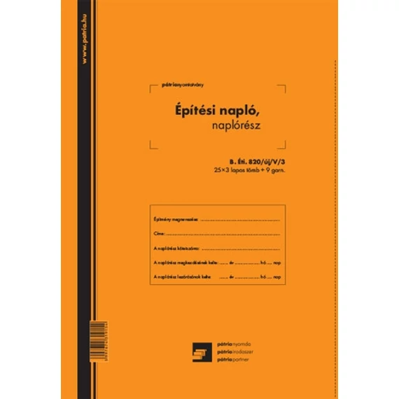 Építési napló 25x3 lapos tömb + 9 db 3 lapos garnitúra
