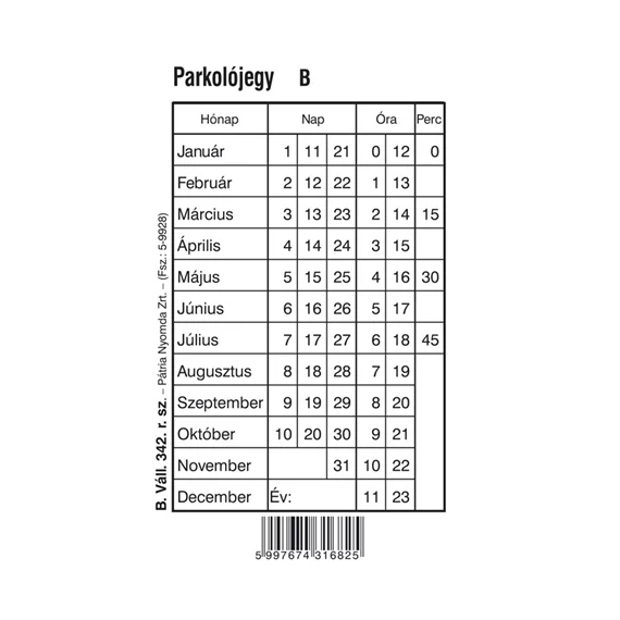 Parkolójegy 100 lapos tömb 80x120 mm